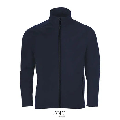 Jachetă softshell race men navy albastru cu fermoar negru și buzunare laterale, material moale și confortabil