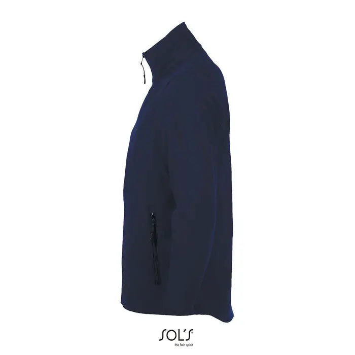 Jachetă softshell race men albastru navy din fleece cu fermoar negru și guler înalt pentru bărbați