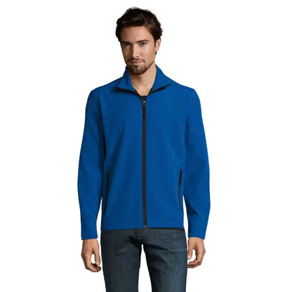 Jachetă softshell albastră pentru bărbați race men cu fermoar negru și buzunare laterale din fleece moale