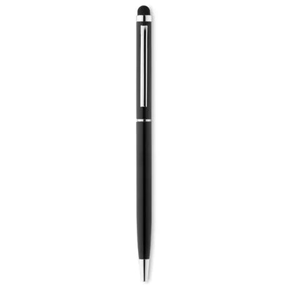 Rasuciti si atingeti pixul stilou negru cu accente argintii si design modern pentru scris precis