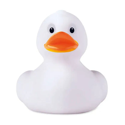 Rata din PVC alba cu ochi negri si cioc portocaliu din cauciuc moale pentru joaca si decor