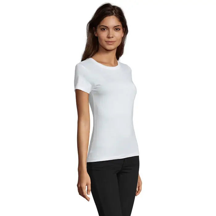 Tricou alb regent fit femei 150g cu mâneci scurte și guler rotund din țesătură fină și netedă