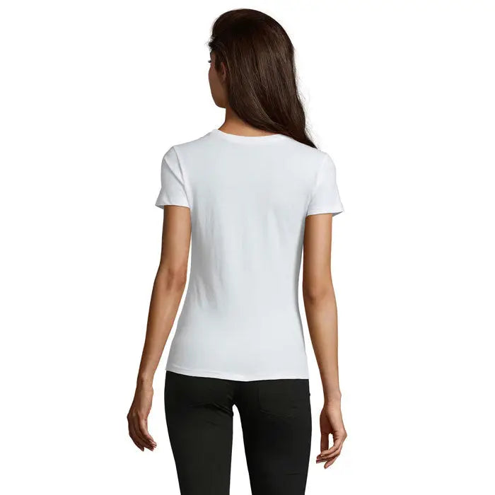 Tricou alb de femei regent fit cu mânecă scurtă, guler rotund și croială mulată din material 150g