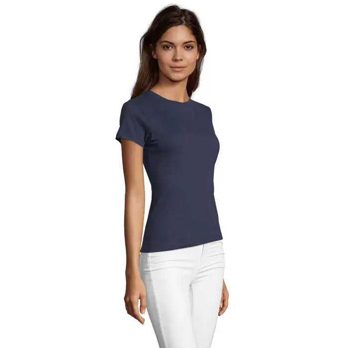 Tricou albastru închis pentru femei regent fit femei 150g cu mâneci scurte și decolteu rotund din material ușor