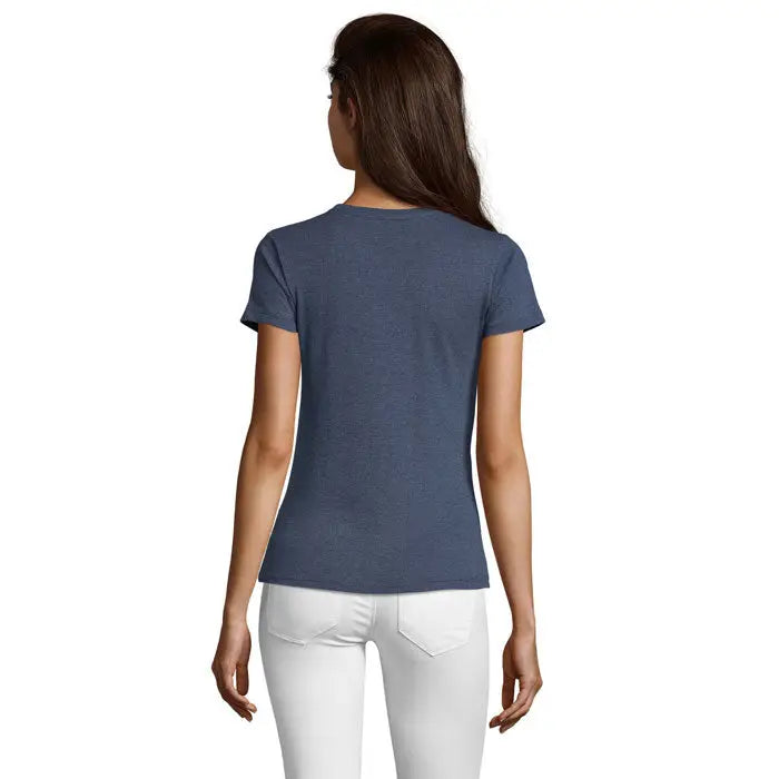 Tricou pentru femei regent fit femei 150g albastru bleumarin melanj cu mâneci scurte și guler rotund clasic