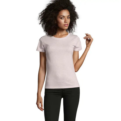 Tricou femei regent fit 150g roz pal cu mâneci scurte și decolteu rotund simplu din material moale