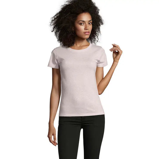 Tricou de dama regent fit femei 150g, roz pal, maneci scurte si gat rotund simplu din material moale