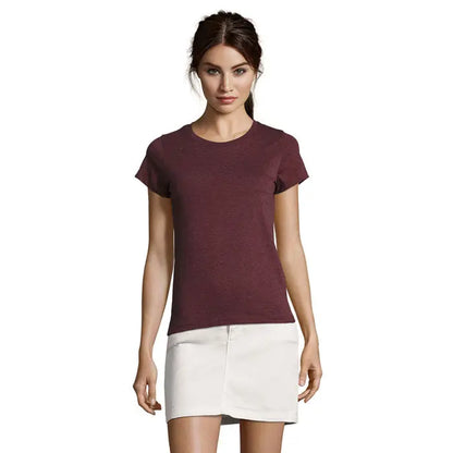 Tricou regent fit femei 150g maro cu mânecă scurtă texturat și guler clasic rotund