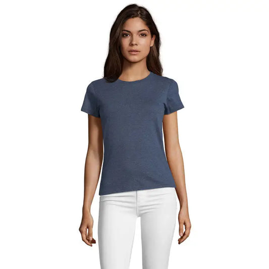 Tricou de dama regent fit femei 150g cu maneci scurte si decolteu rotund in bleumarin melanj