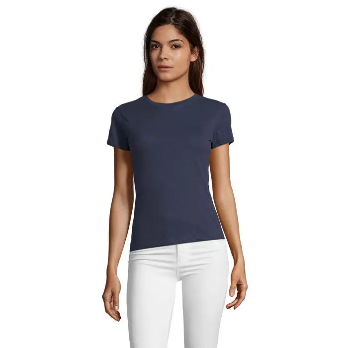 Tricou femei regent fit bleumarin cu mânecă scurtă și guler rotund din material 150g