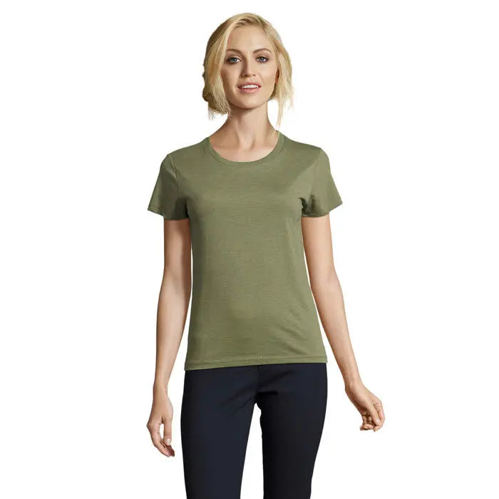 Tricou verde măsliniu cu mâneci scurte regent fit femei 150g cu țesătură texturată subtilă