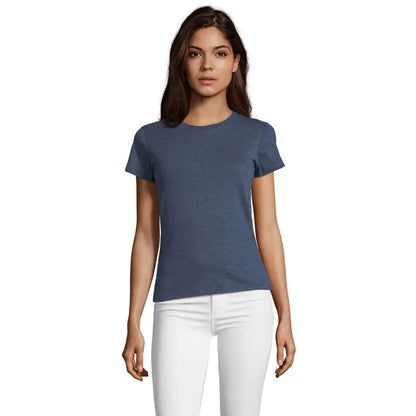 Tricou de damă regent fit femei 150g bleumarin melanj cu mâneci scurte și guler rotund simplu din material ușor