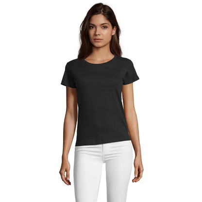 Tricou negru de dama regent fit cu maneci scurte si guler rotund din bumbac 150g