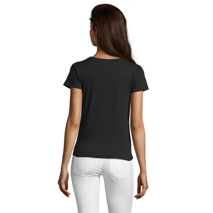 Tricou negru cu mâneci scurte și decolteu rotund regent fit femei 150g din bumbac moale