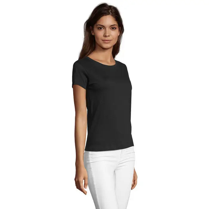 Tricou negru cu mâneci scurte și guler rotund regent fit femei 150g din material ușor și confortabil
