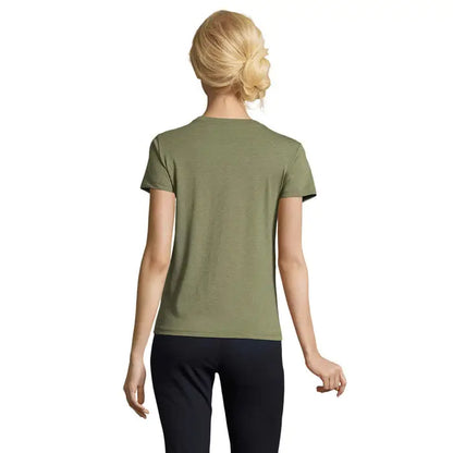 Tricou olive green regent fit femei 150g cu mâneci scurte și guler rotund simplu din material ușor