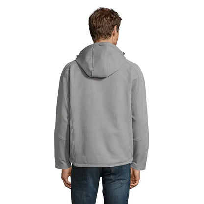 Jachetă softshell gri Replay Barbati cu glugă, design modern și cusături subtile pentru confort și stil