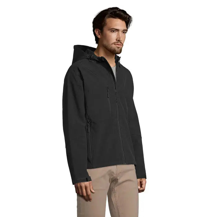 Jachetă neagră replay barbati gluga softshell cu design modern și fermoare subtile pentru bărbați