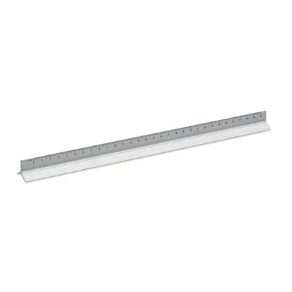Riglă de 30 cm din aluminiu cu bază albă din plastic și marcaje clare pentru măsurare precisă