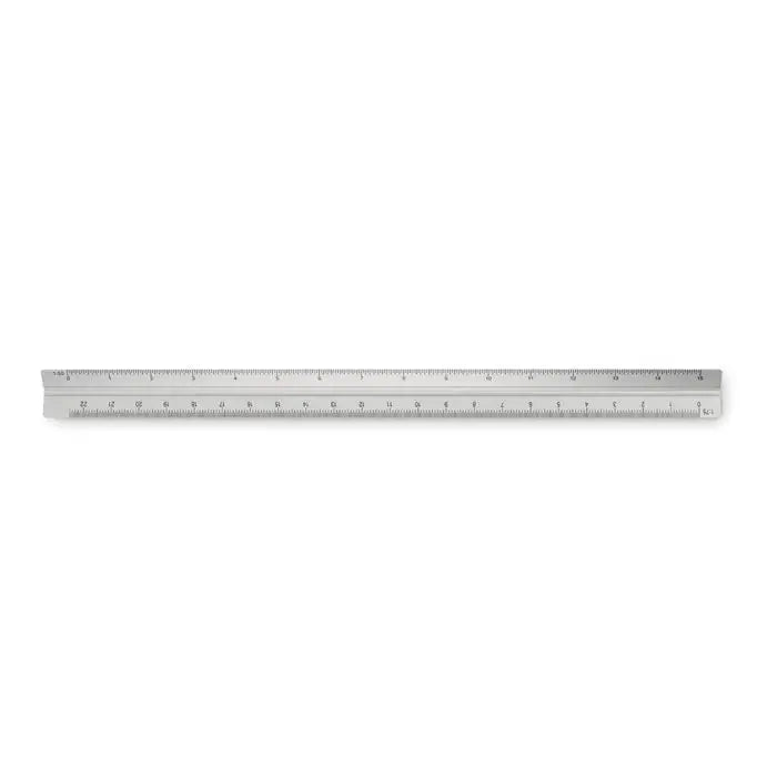 Rigla de 30 cm din aluminiu translucida gri cu marcaje precise negre si margine metalica subtila