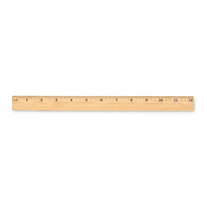 Rigla din bambus 30 cm de lemn deschis la culoare cu marcaje negre in inch si finisaj natural neted