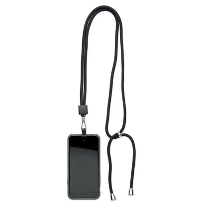 Snur suport telefon rpet negru cu cordon reglabil si accesorii metalice argintii elegante