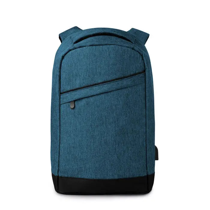 Rucsac 2 tonuri din material texturat albastru teal cu baza neagra si mufa usb inclusa