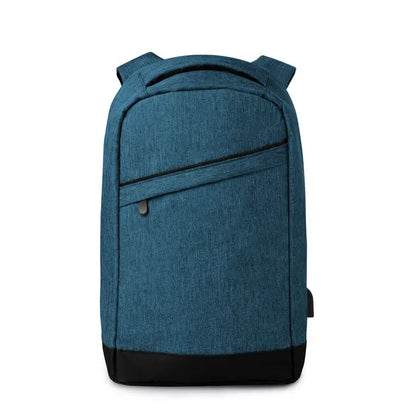Rucsac 2 tonuri din material texturat albastru teal cu baza neagra si mufa usb inclusa