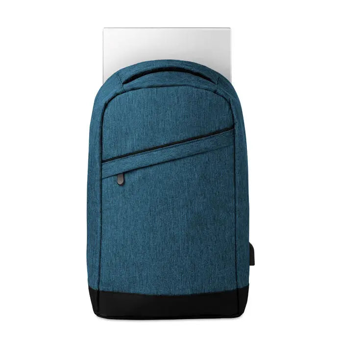 Rucsac 2 tonuri teal texturat cu baza neagra si fermoare, inclusiv mufa usb pentru laptop