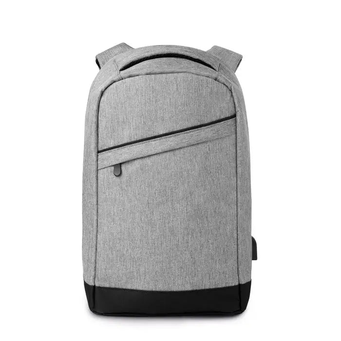 Rucsac 2 tonuri gri texturat cu margini si baza negre inclusiv mufa usb pentru laptop