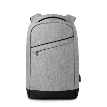 Rucsac 2 tonuri gri texturat cu margini si baza negre inclusiv mufa usb pentru laptop
