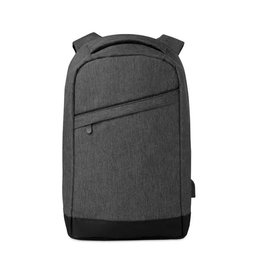 Rucsac 2 tonuri din material texturat gri inchis cu baza si bretele negre intarite inclusiv mufa usb