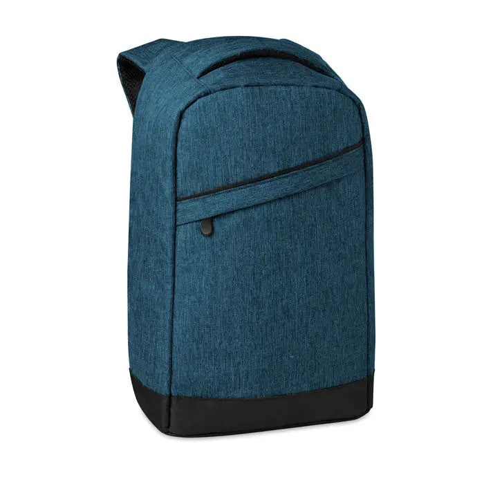 Rucsac 2 tonuri albastru texturat cu tiv si baza negre si mufa usb integrata pentru incarcare usoara