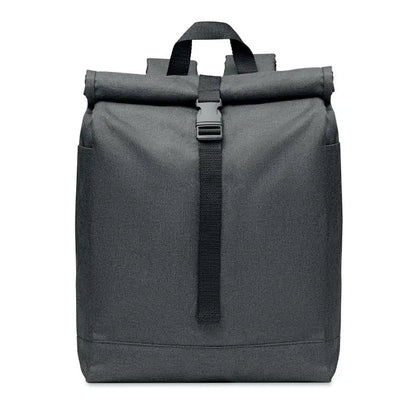 Rucsac 600d rpet 2 tonuri gri închis cu capac rulabil și bretele negre din material texturat