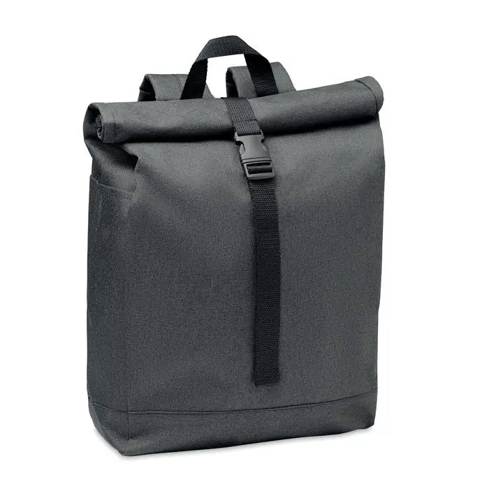 Rucsac 600d rpet 2 tonuri cu corp texturat gri inchis si bretele negre din material webbing pentru uz cotidian