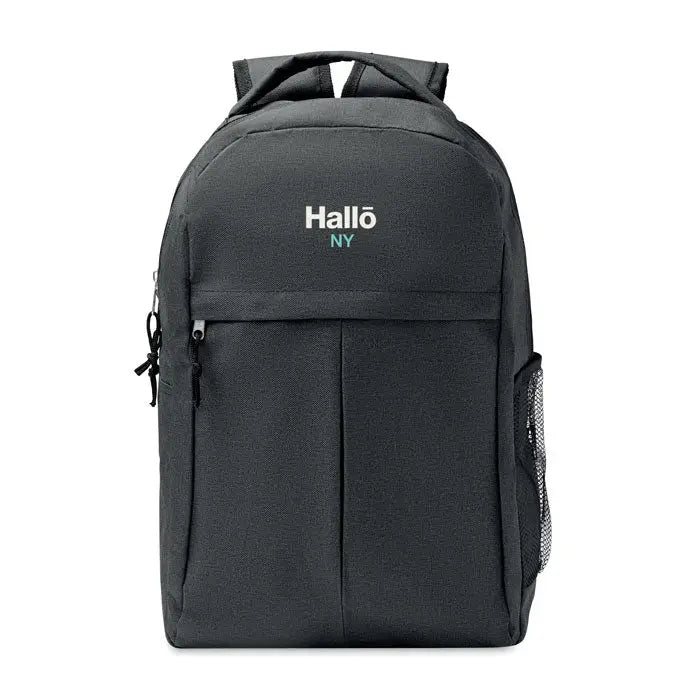 Rucsac negru hallö ny cu finisaj texturat din material 600d rpet si buzunar lateral plasa