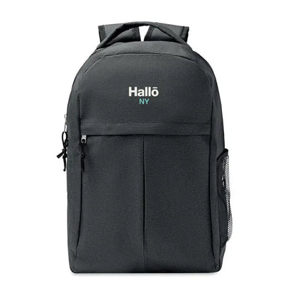 Rucsac negru hallö ny cu finisaj texturat din material 600d rpet si buzunar lateral plasa
