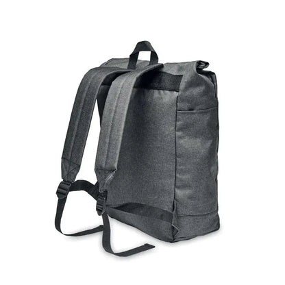 Rucsac 600d rpet 2 tonuri din material heathered gri închis cu bretele negre și mâner superior