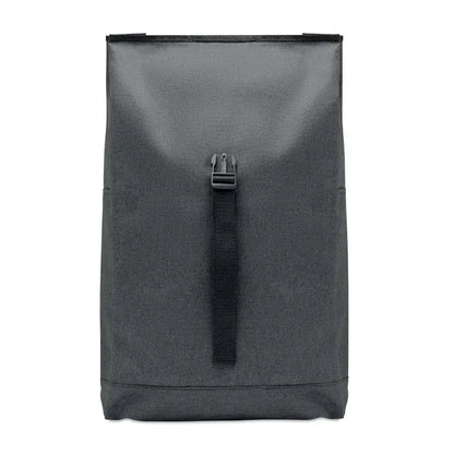 Rucsac din material 600d rpet 2 tonuri gri închis cu bretea neagră și sistem de închidere cu cataramă