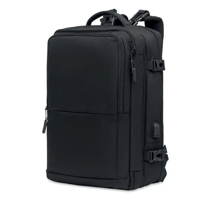 Rucsac 600d rpet negru din nylon cu multiple compartimente cu fermoar si bretele reglabile pentru laptop