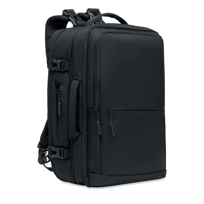 Rucsac 600d rpet negru din nylon cu multiple compartimente cu fermoar si bretele reglabile pentru laptop
