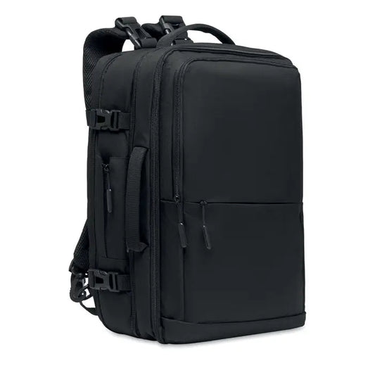 Rucsac 600d rpet negru din nylon cu multiple compartimente cu fermoar si bretele reglabile pentru laptop