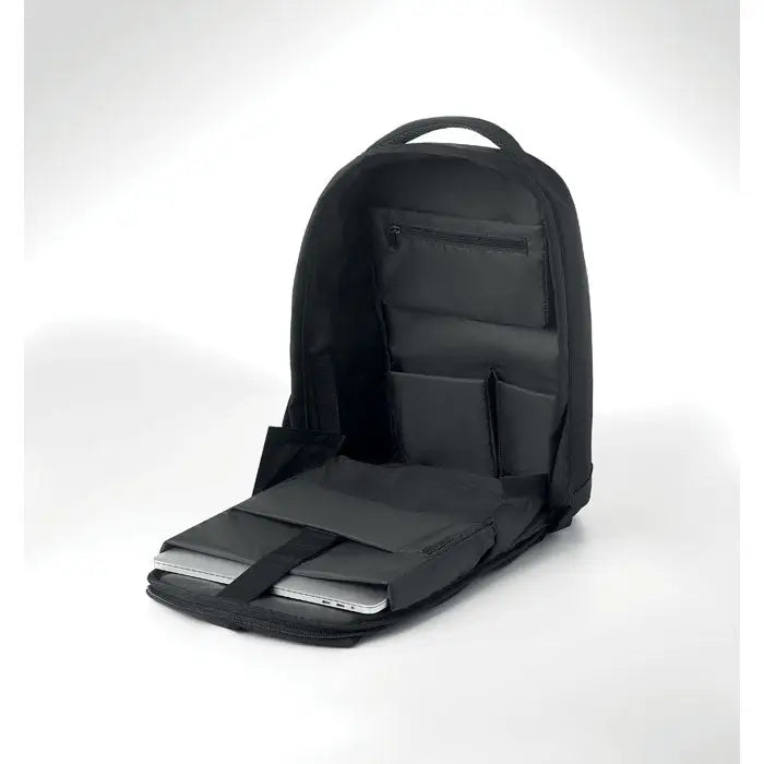 Rucsac 600d rpet negru pentru laptop cu design minimalist si multiple compartimente din material durabil