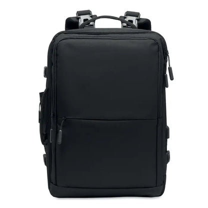 Rucsac negru din nylon 600d rpet cu multiple compartimente cu fermoar si bretele reglabile pentru laptop