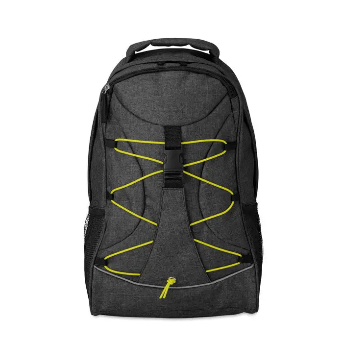 Rucsac negru texturat cu barete si fermoare neon galben pentru stralucire in intuneric