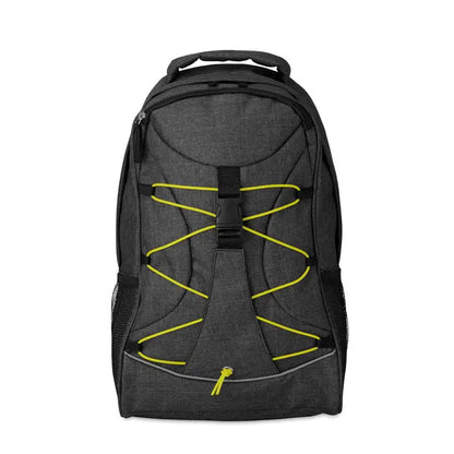 Rucsac negru texturat cu barete si fermoare neon galben pentru stralucire in intuneric