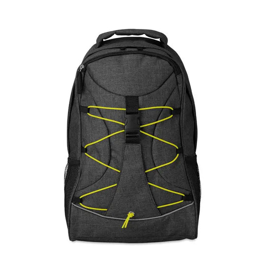 Rucsac negru texturat cu barete si fermoare neon galben pentru stralucire in intuneric