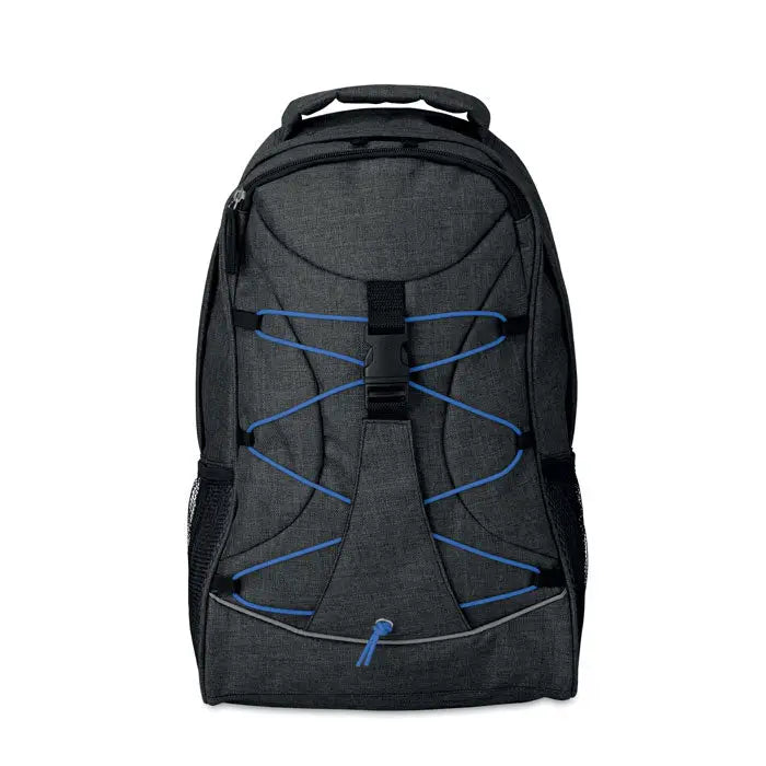 Rucsac care straluceste in intuneric negru texturat cu curele albastre si buzunar frontal cu fermoar