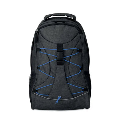 Rucsac care straluceste in intuneric negru texturat cu curele albastre si buzunar frontal cu fermoar