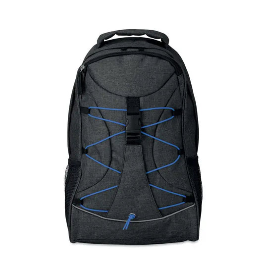 Rucsac care straluceste in intuneric negru texturat cu curele albastre si buzunar frontal cu fermoar